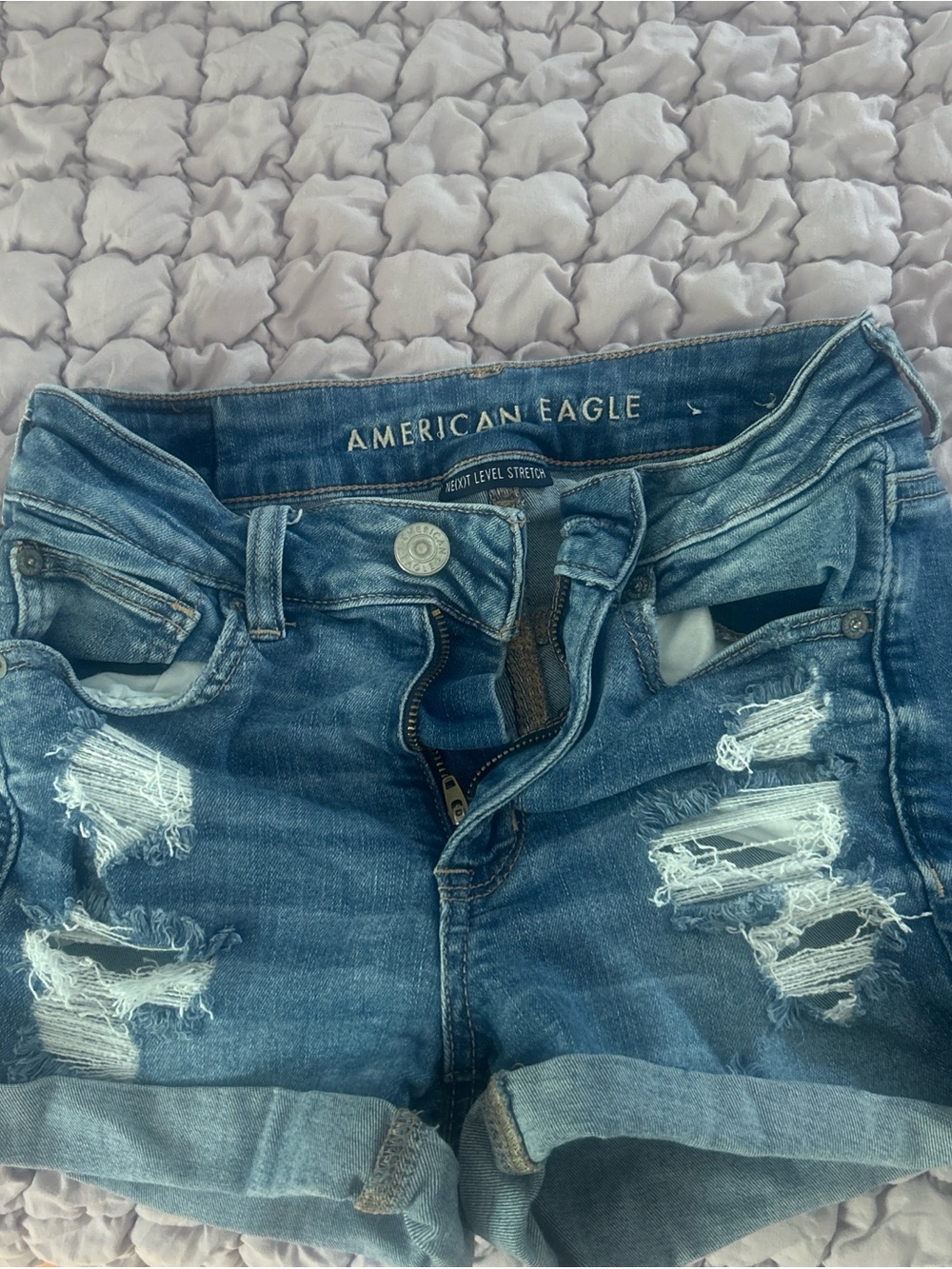 American Eagle Outfitters Distressed Medium Blue Denim Jean Shorts
